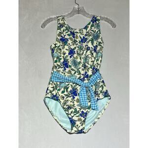 Lands End Tummy Control Tie Front One Piece Swimsuit Size 4 Lotus Floral Gingham